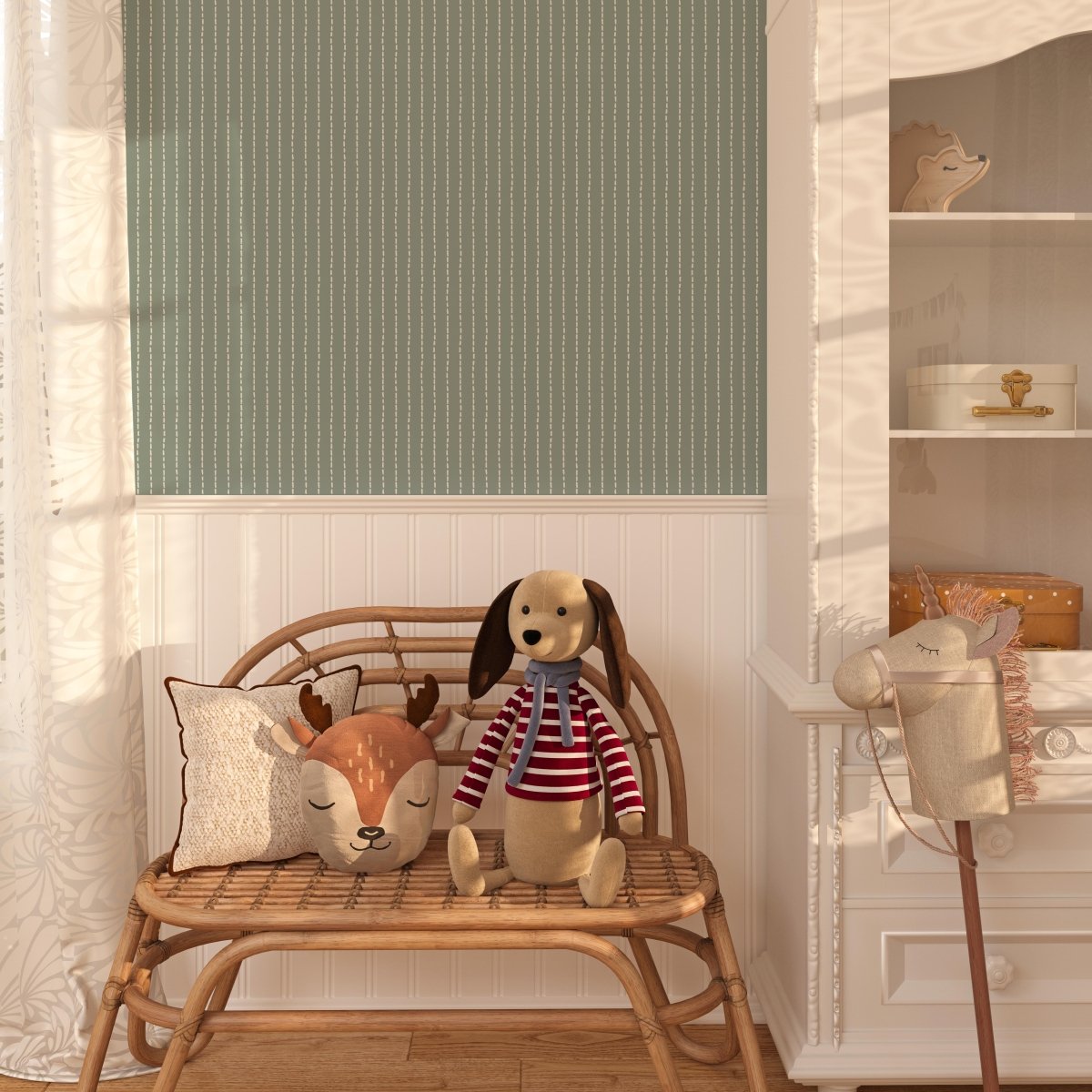 Sage Green Dashed Wallpaper - Peel and Stick Removable Wallpaper - I Heart Wall Art - Poster Print, Canvas Print or Framed Art Print