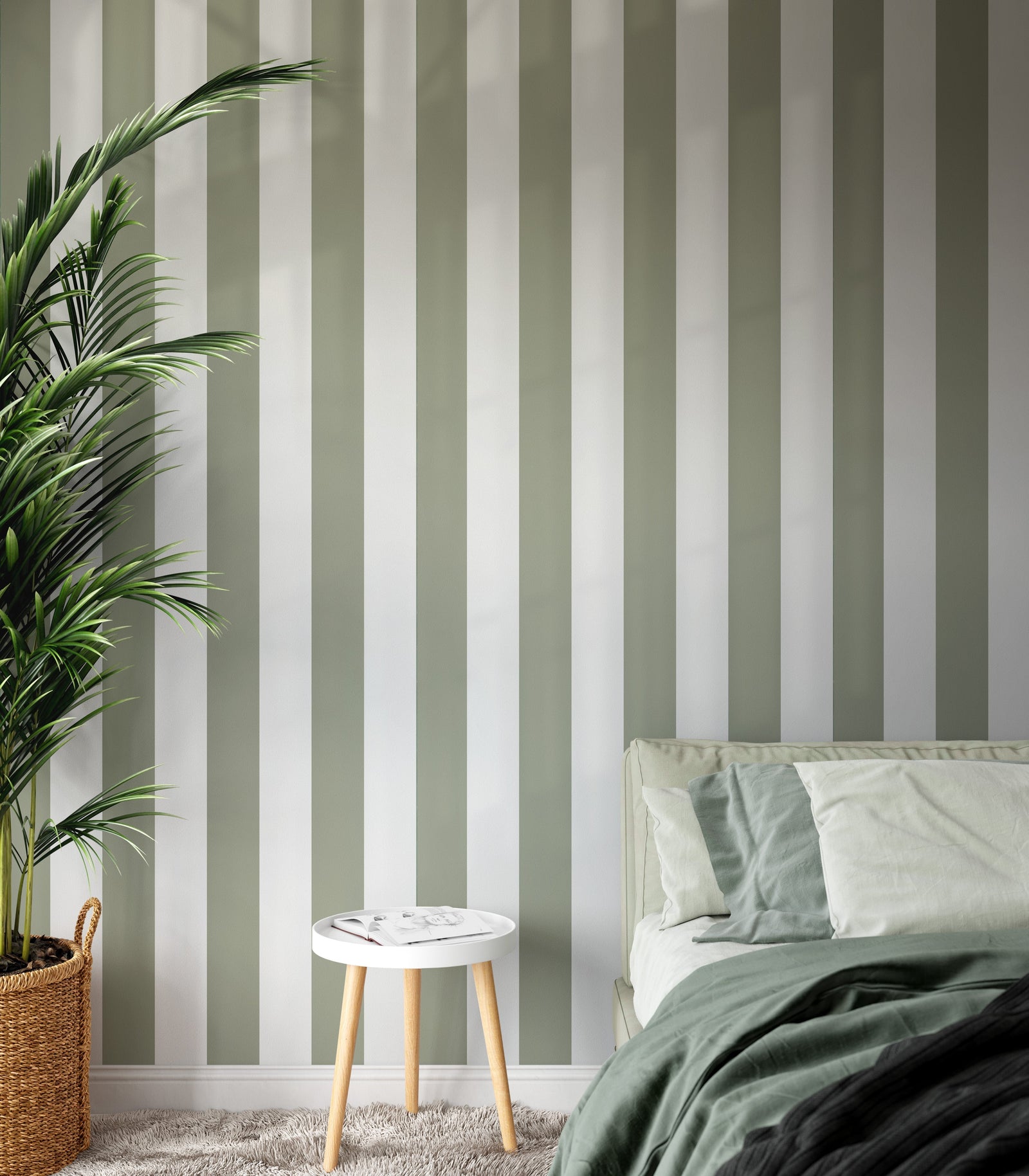 Sage Green Striped Wallpaper - Peel and Stick Adhesive Wallpaper I Heart Wall Art Australia