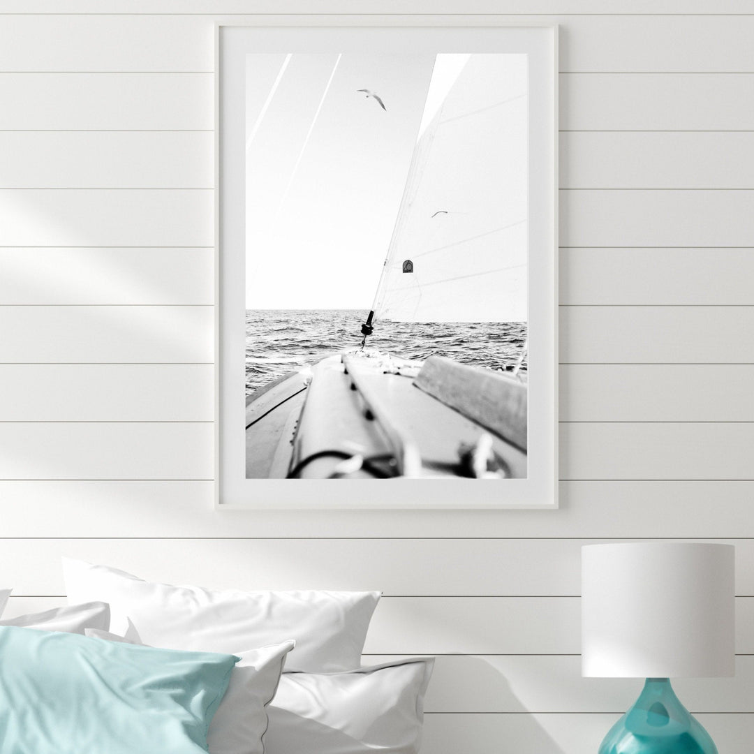 Sail Away - Black and White Yacht Boating Sailing Framed Canvas Print Wall Art Print - I Heart Wall Art