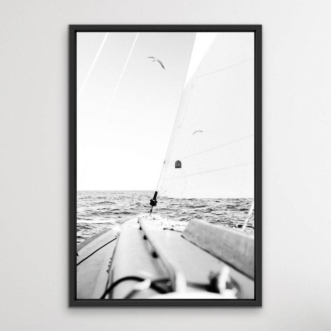Sail Away - Black and White Yacht Boating Sailing Framed Canvas Print Wall Art Print - I Heart Wall Art