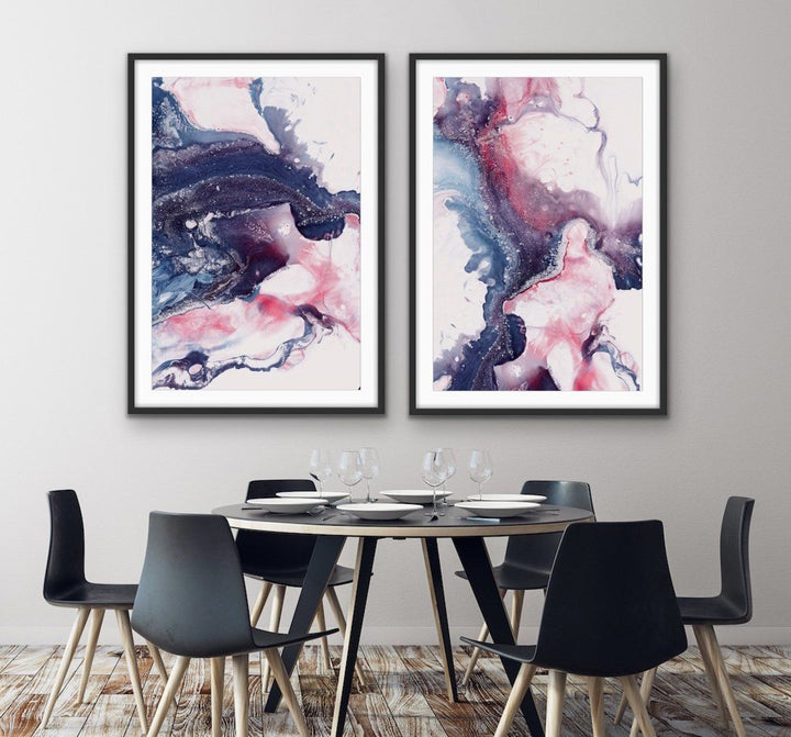 Salt Lake - Two Piece Alcohol Ink Blue and Red Print Set Diptych - I Heart Wall Art