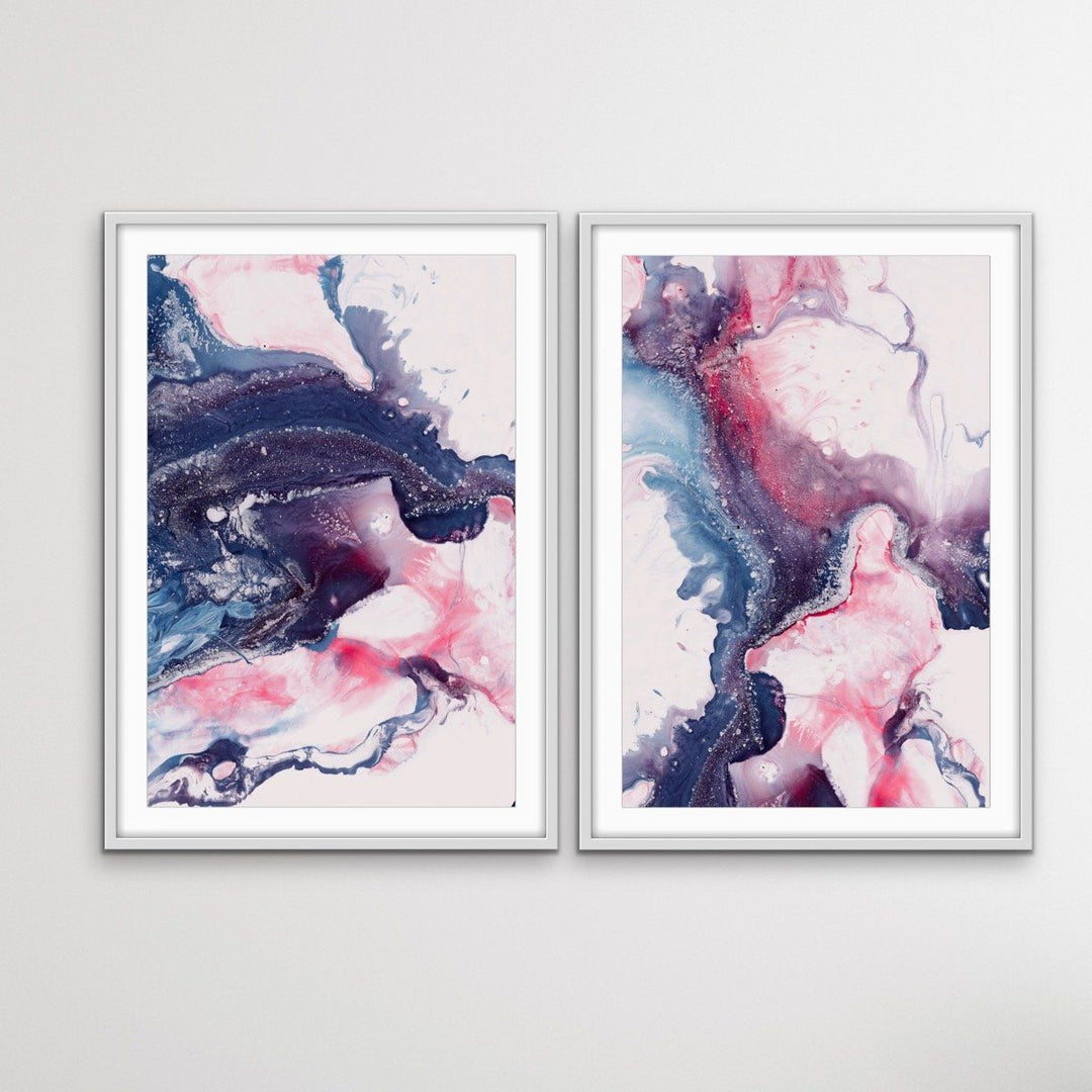 Salt Lake - Two Piece Alcohol Ink Blue and Red Print Set Diptych - I Heart Wall Art