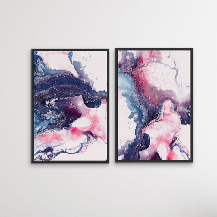 Salt Lake - Two Piece Alcohol Ink Blue and Red Print Set Diptych - I Heart Wall Art