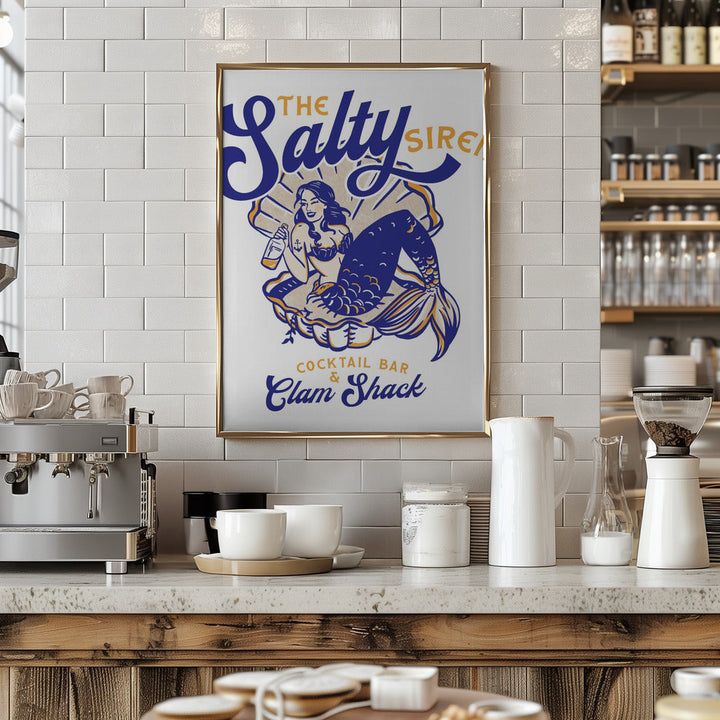 Salty Siren Cocktail Bar &amp;amp; Clam Shack Mermaid - Stretched Canvas, Poster or Fine Art Print I Heart Wall Art