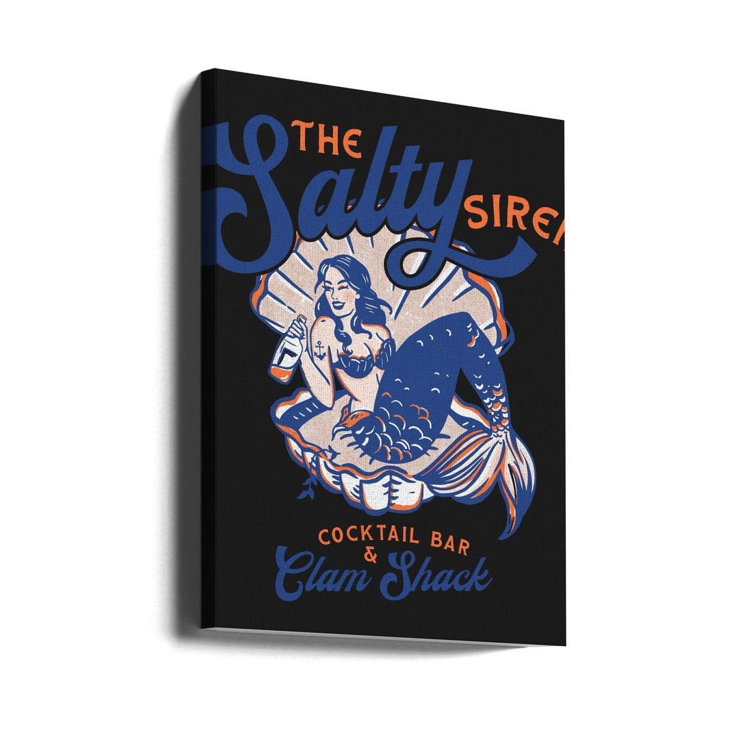 Salty Siren Cocktail Bar &amp;amp; Clam Shack Mermaid - Stretched Canvas, Poster or Fine Art Print I Heart Wall Art