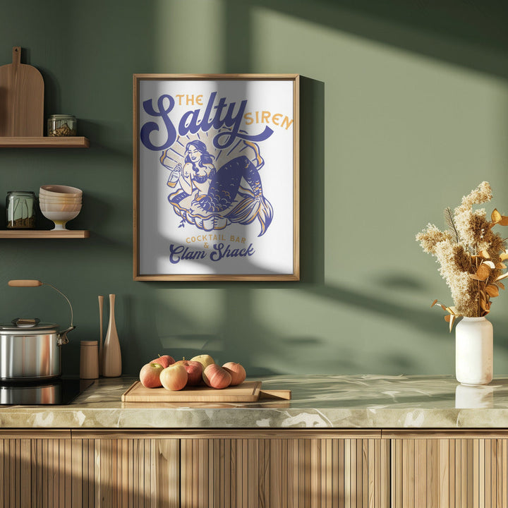 Salty Siren Cocktail Bar &amp;amp; Clam Shack Mermaid - Stretched Canvas, Poster or Fine Art Print I Heart Wall Art