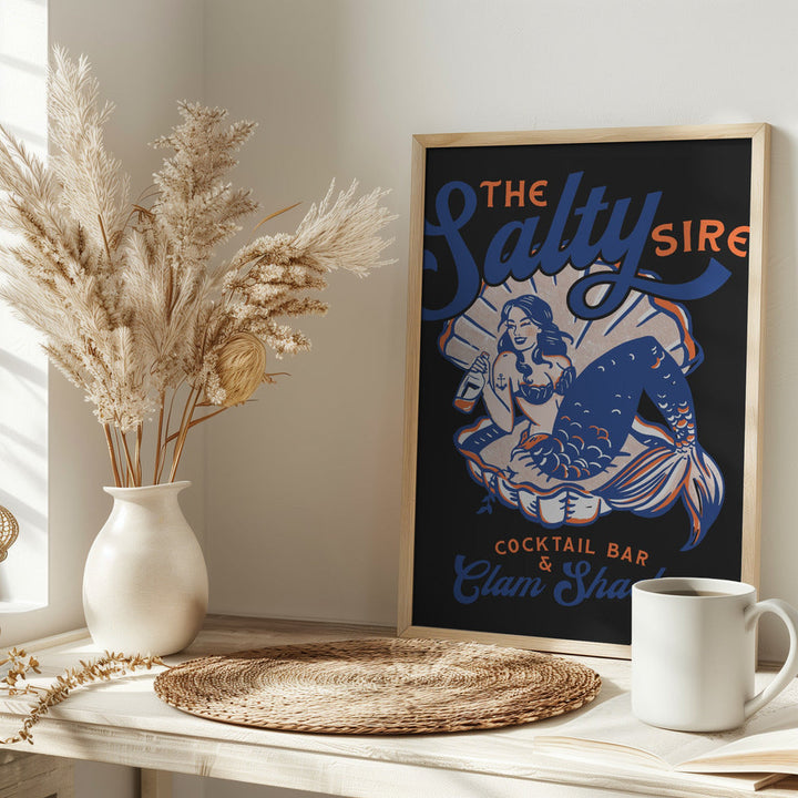 Salty Siren Cocktail Bar &amp;amp; Clam Shack Mermaid - Stretched Canvas, Poster or Fine Art Print I Heart Wall Art