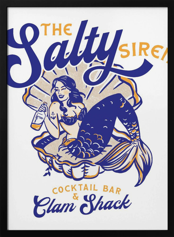 Salty Siren Cocktail Bar &amp; Clam Shack Mermaid - Stretched Canvas, Poster or Fine Art Print I Heart Wall Art