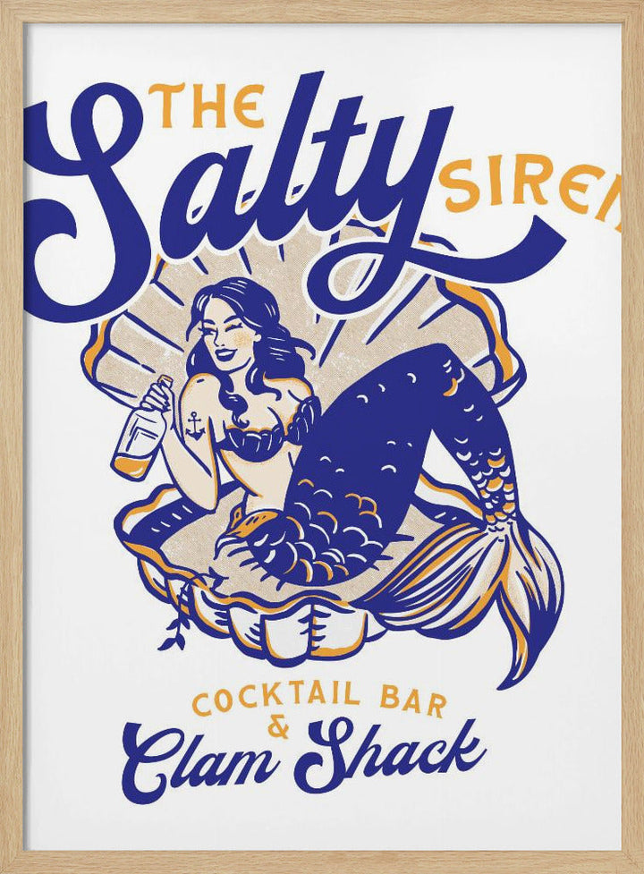Salty Siren Cocktail Bar &amp;amp; Clam Shack Mermaid - Stretched Canvas, Poster or Fine Art Print I Heart Wall Art