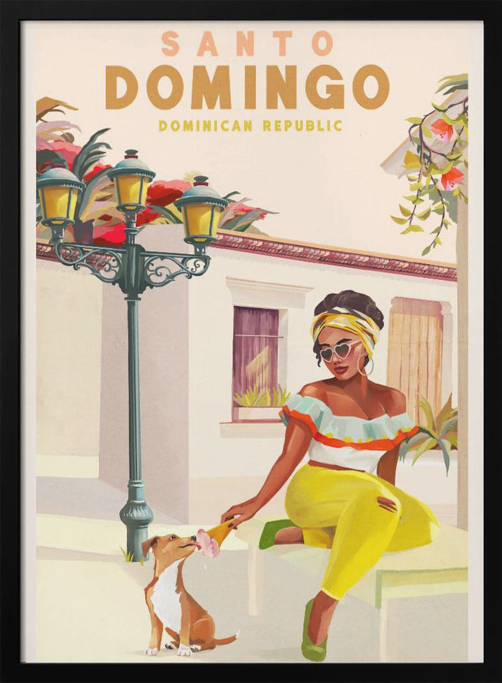 Santo Domingo Dominican Republic Woman &amp;amp; Dog - Stretched Canvas, Poster or Fine Art Print I Heart Wall Art