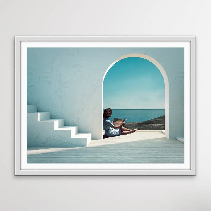 Santorini Summers - Print of Woman Under Arch By The Ocean - I Heart Wall Art