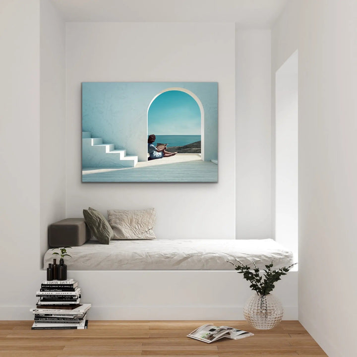 Santorini Summers - Print of Woman Under Arch By The Ocean - I Heart Wall Art