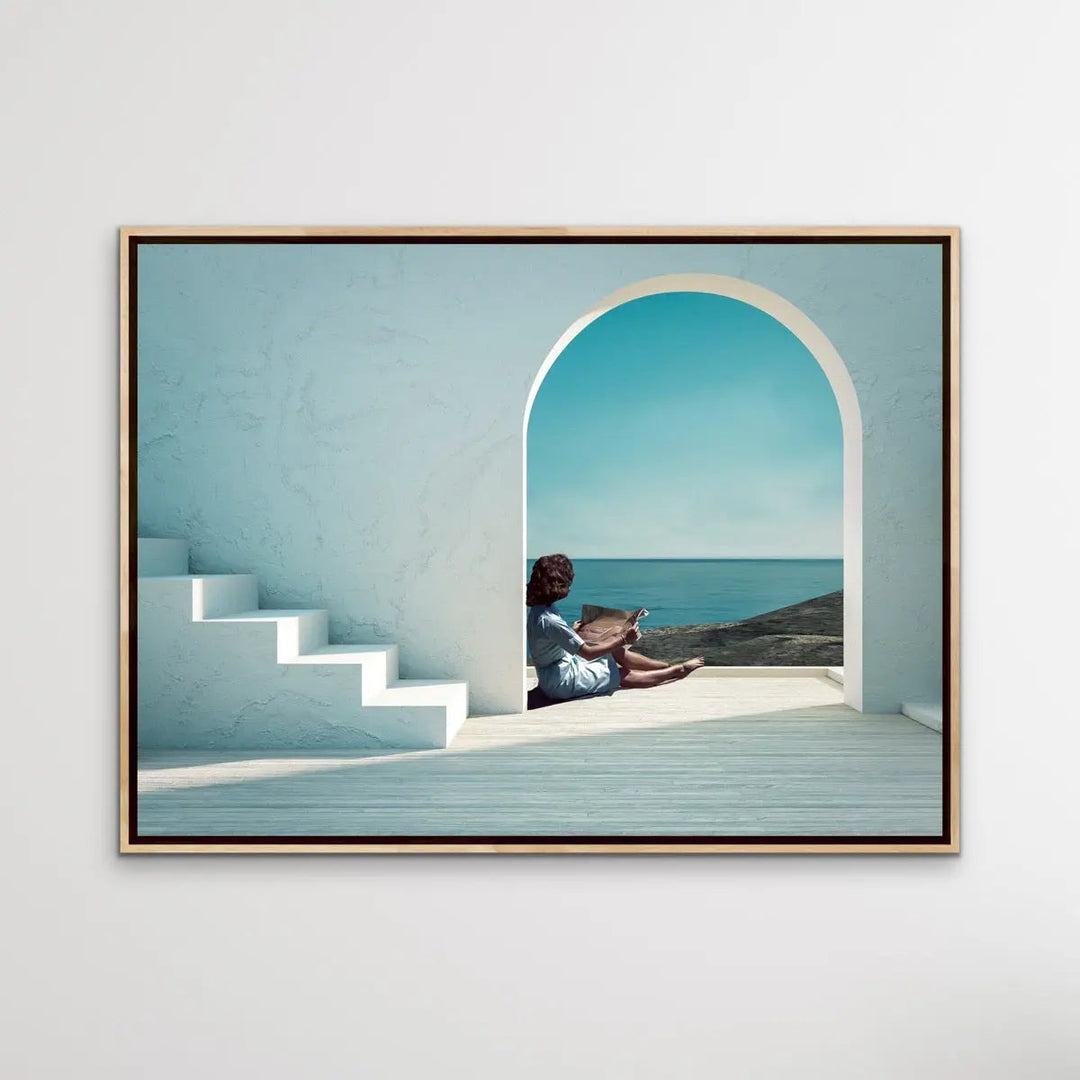 Santorini Summers - Print of Woman Under Arch By The Ocean - I Heart Wall Art