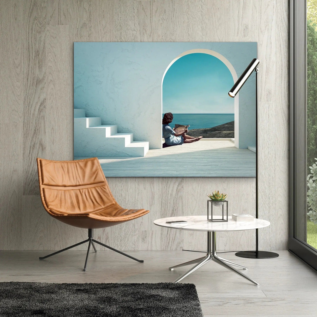 Santorini Summers - Print of Woman Under Arch By The Ocean - I Heart Wall Art