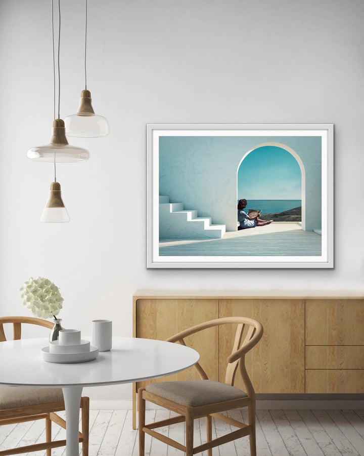 Santorini Summers - Print of Woman Under Arch By The Ocean - I Heart Wall Art
