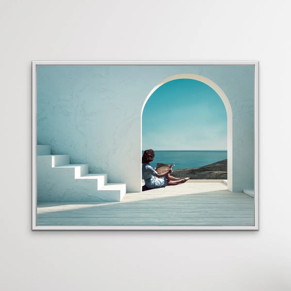 Santorini Summers - Print of Woman Under Arch By The Ocean - I Heart Wall Art