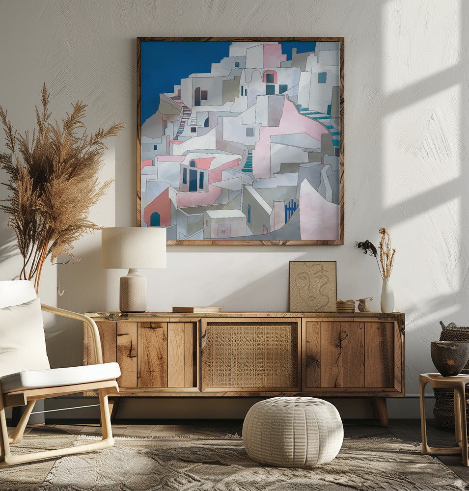 Santorini7x7 - Square Stretched Canvas, Poster or Fine Art Print I Heart Wall Art