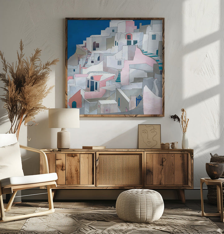 Santorini7x7 - Square Stretched Canvas, Poster or Fine Art Print I Heart Wall Art
