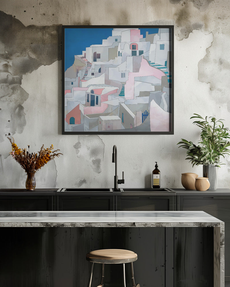 Santorini7x7 - Square Stretched Canvas, Poster or Fine Art Print I Heart Wall Art