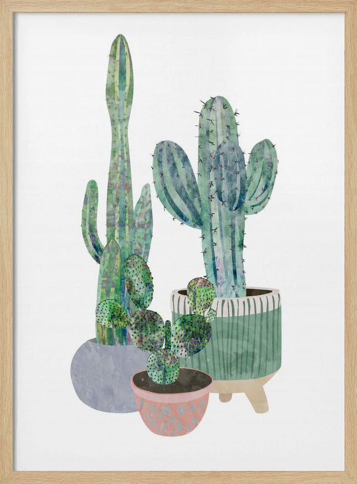 Scandi Japandi Cactus trio - Stretched Canvas, Poster or Fine Art Print - I Heart Wall Art - Poster Print, Canvas Print or Framed Art Print