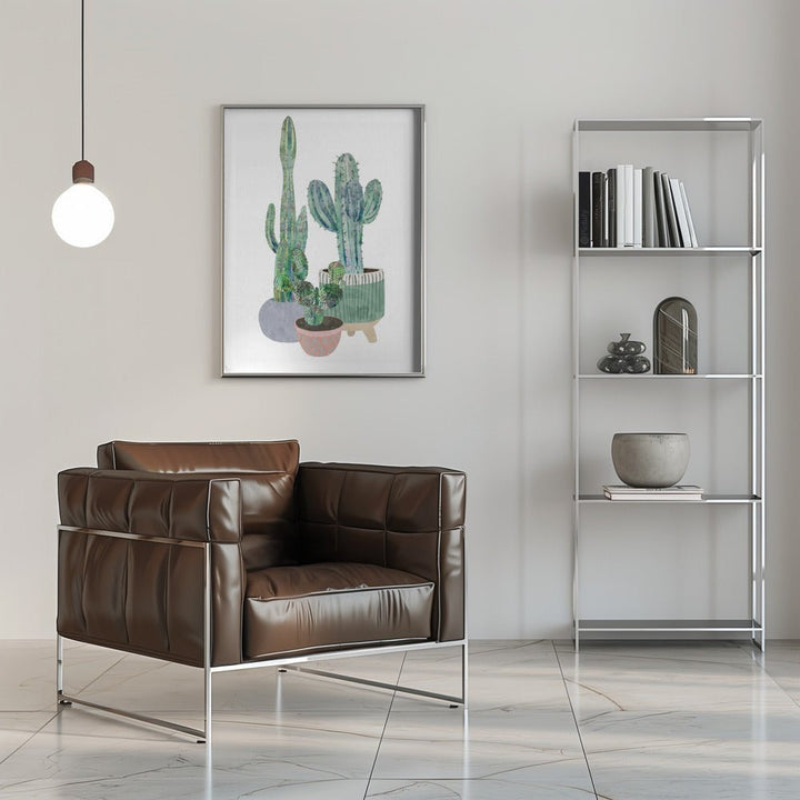 Scandi Japandi Cactus trio - Stretched Canvas, Poster or Fine Art Print - I Heart Wall Art - Poster Print, Canvas Print or Framed Art Print
