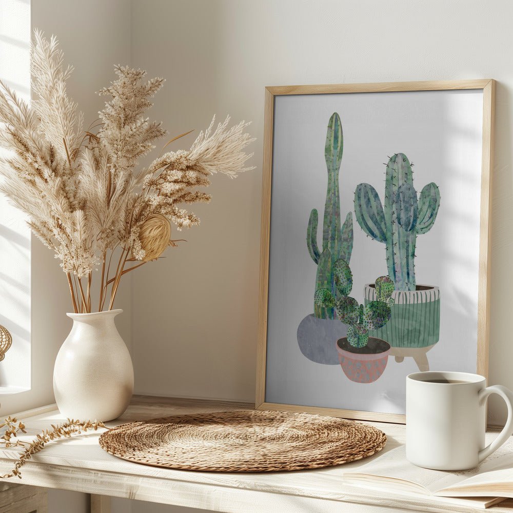 Scandi Japandi Cactus trio - Stretched Canvas, Poster or Fine Art Print - I Heart Wall Art - Poster Print, Canvas Print or Framed Art Print