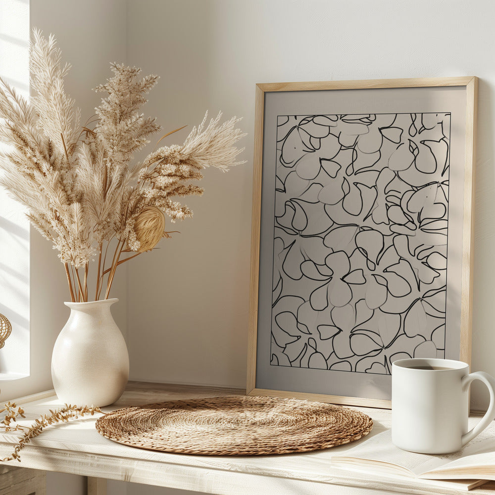 Seamless Pattern of Outlined Flowers - Stretched Canvas, Poster or Fine Art Print I Heart Wall Art