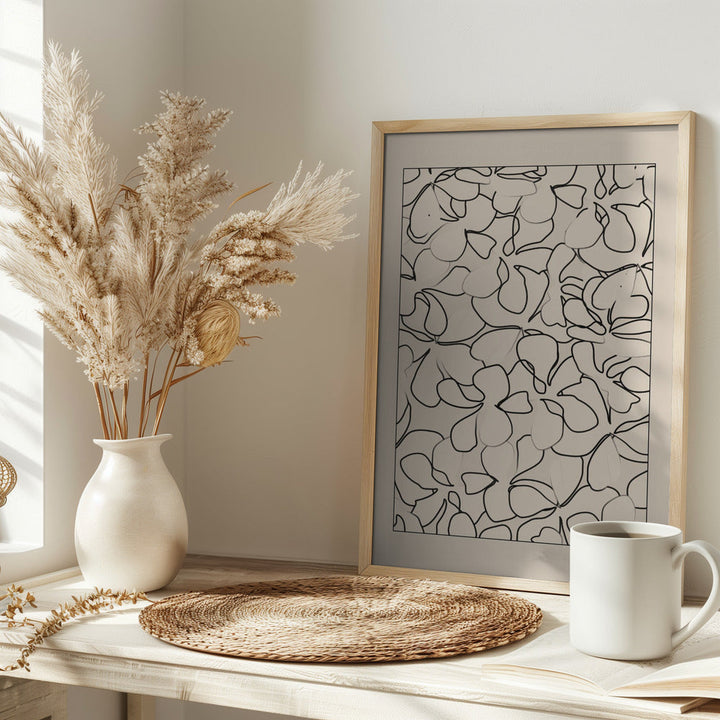 Seamless Pattern of Outlined Flowers - Stretched Canvas, Poster or Fine Art Print I Heart Wall Art