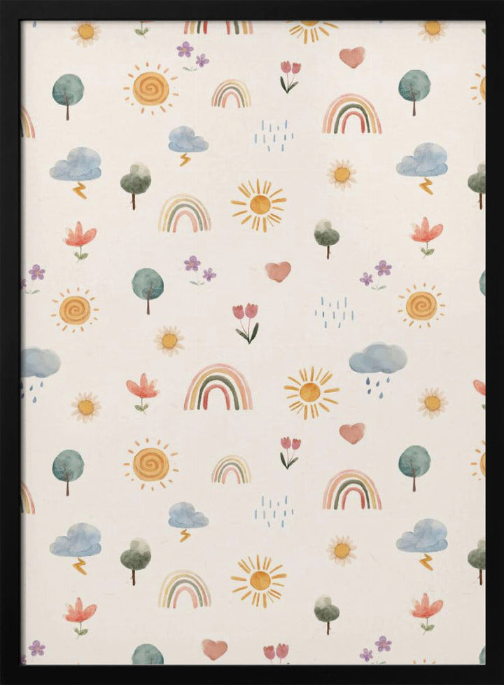 Seasonal Stickers Pattern - Stretched Canvas, Poster or Fine Art Print I Heart Wall Art