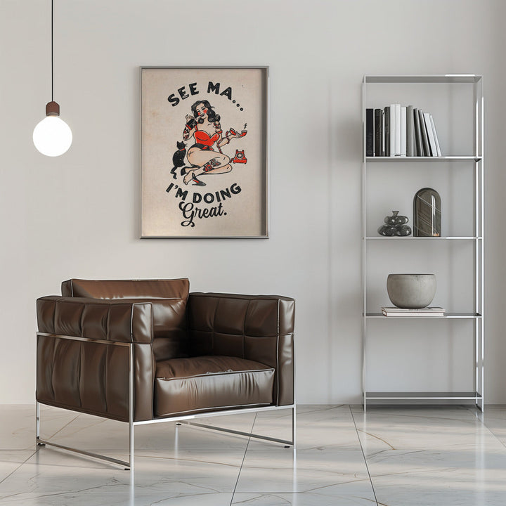 See Ma Poster Funny Vintage Pinup Girl &amp;amp; Cat - Stretched Canvas, Poster or Fine Art Print I Heart Wall Art