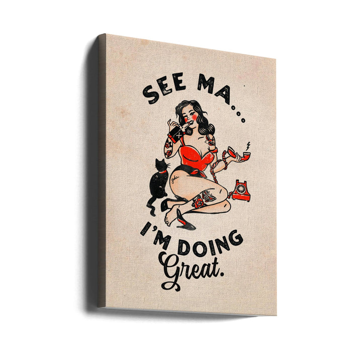 See Ma Poster Funny Vintage Pinup Girl &amp;amp; Cat - Stretched Canvas, Poster or Fine Art Print I Heart Wall Art