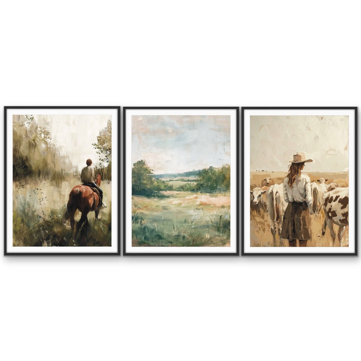 Separated by Land - Three Piece Nature Countryside Set, Stretched Canvas or Wall Art Print I Heart Wall Art Australia