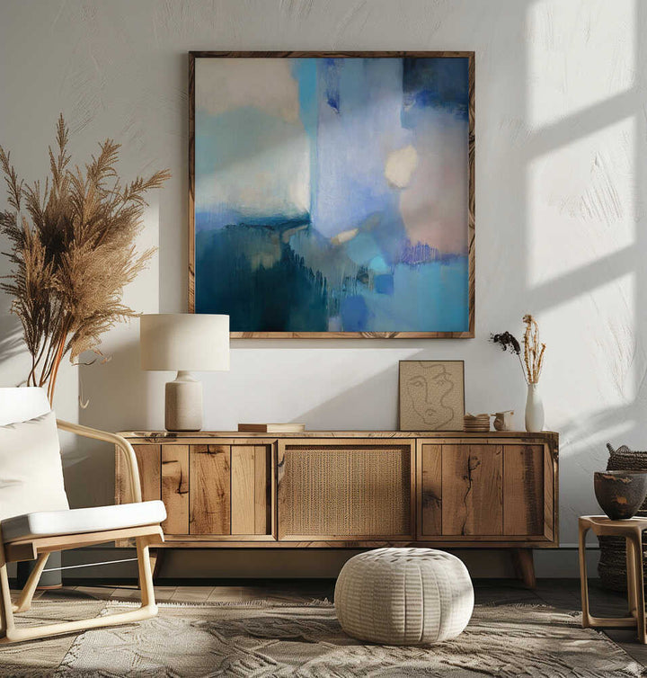 Serene Blue Abstraction - Square Stretched Canvas Poster or Fine Art Print