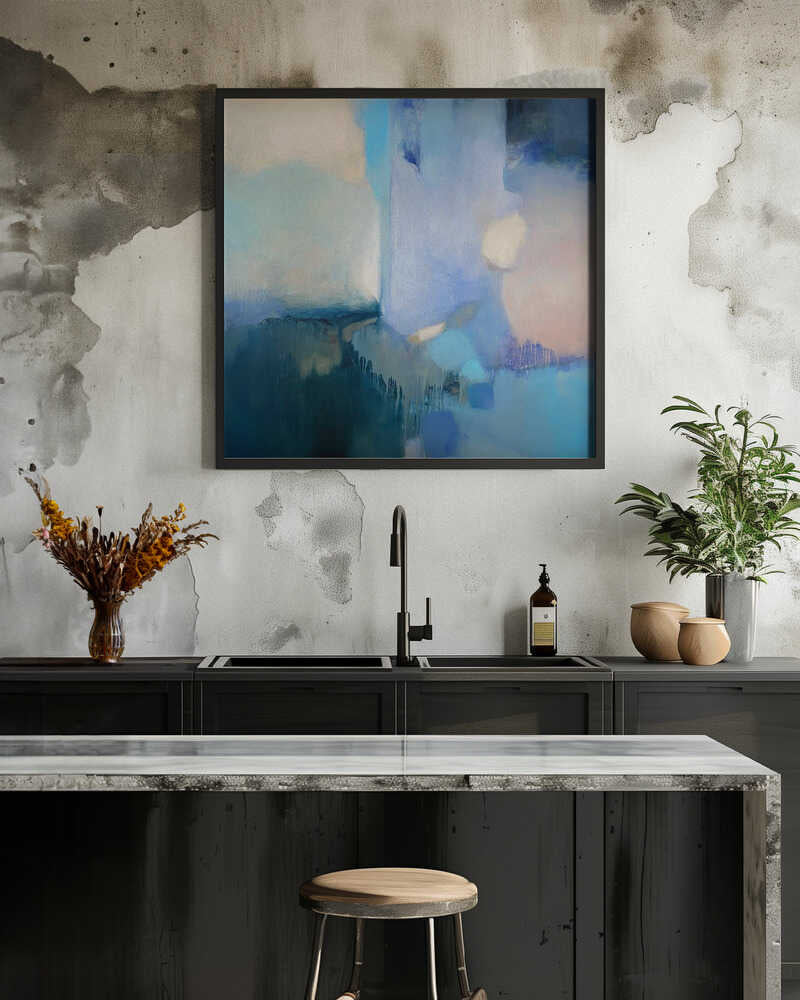Serene Blue Abstraction - Square Stretched Canvas Poster or Fine Art Print