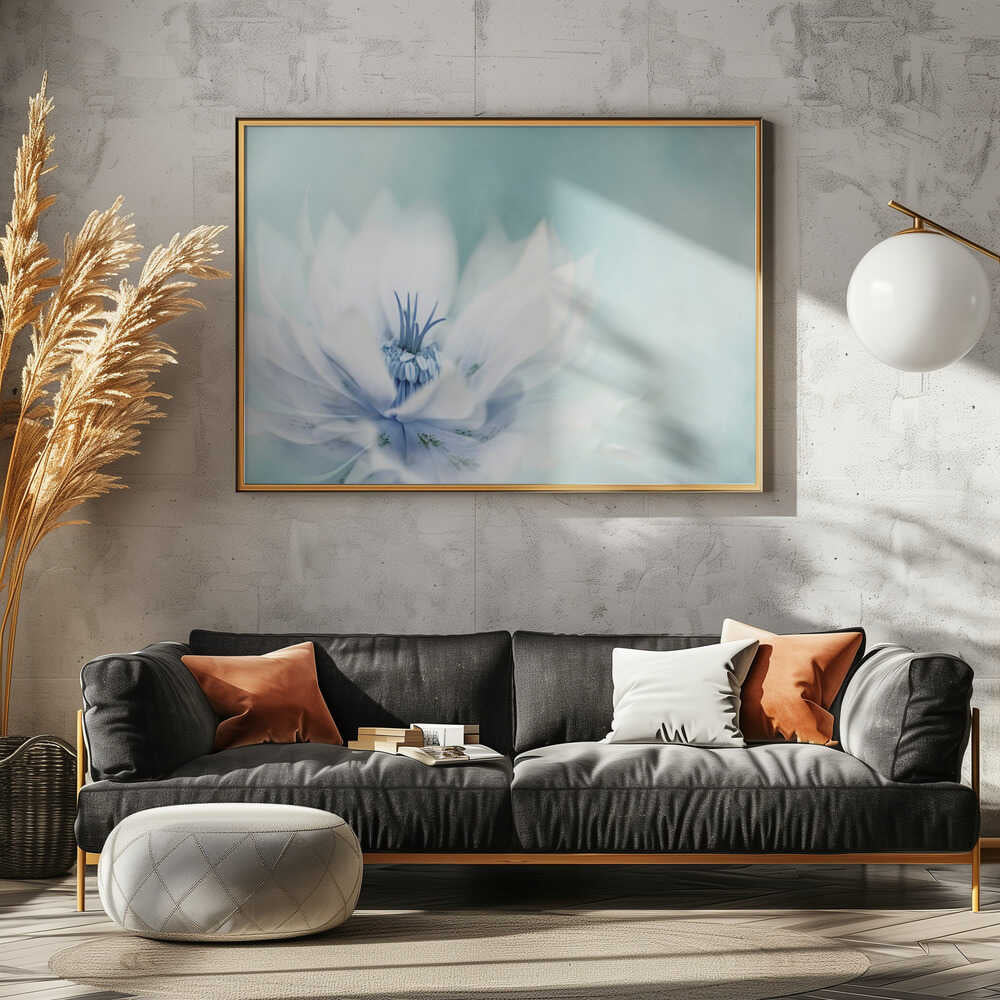 Serene Blue Flower - Floral Photographic Stretched Canvas Poster or Fine Art Print