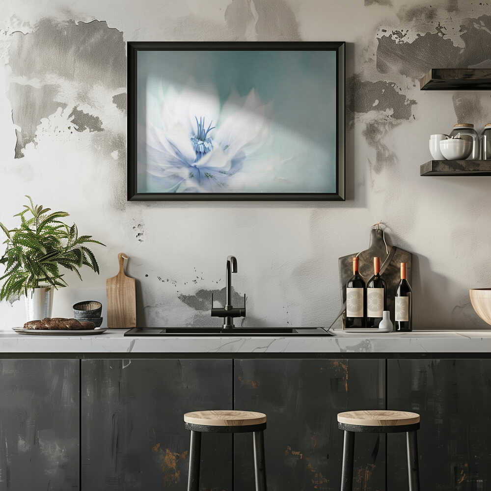 Serene Blue Flower - Floral Photographic Stretched Canvas Poster or Fine Art Print