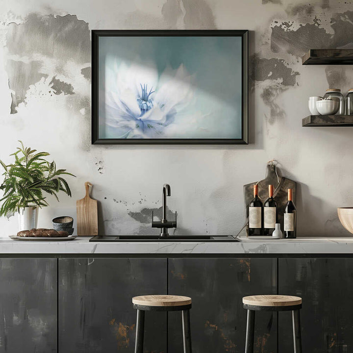 Serene Blue Flower - Floral Photographic Stretched Canvas Poster or Fine Art Print