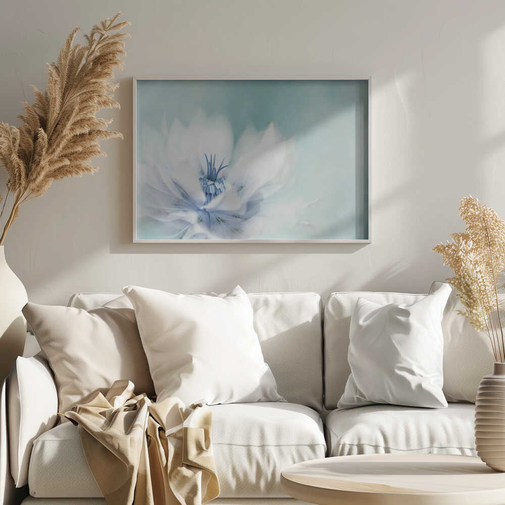 Serene Blue Flower - Floral Photographic Stretched Canvas Poster or Fine Art Print