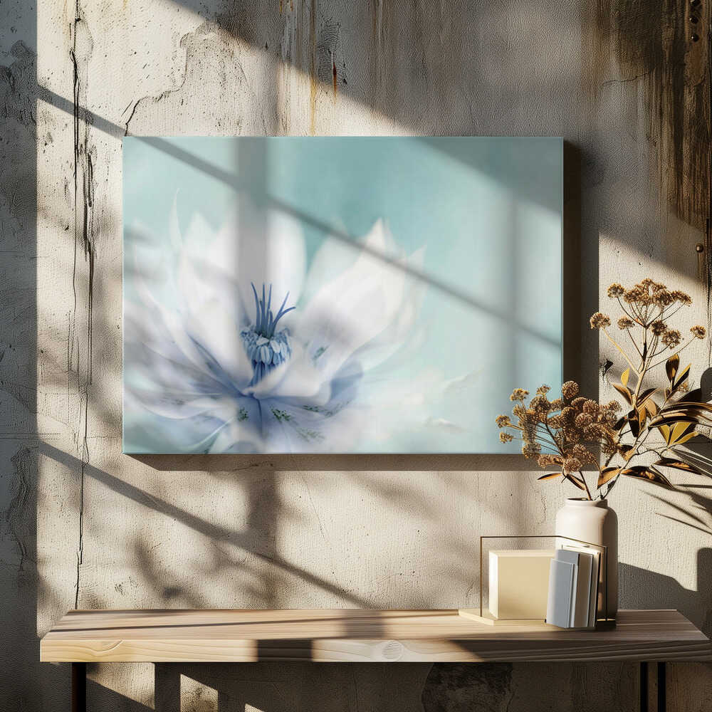 Serene Blue Flower - Floral Photographic Stretched Canvas Poster or Fine Art Print