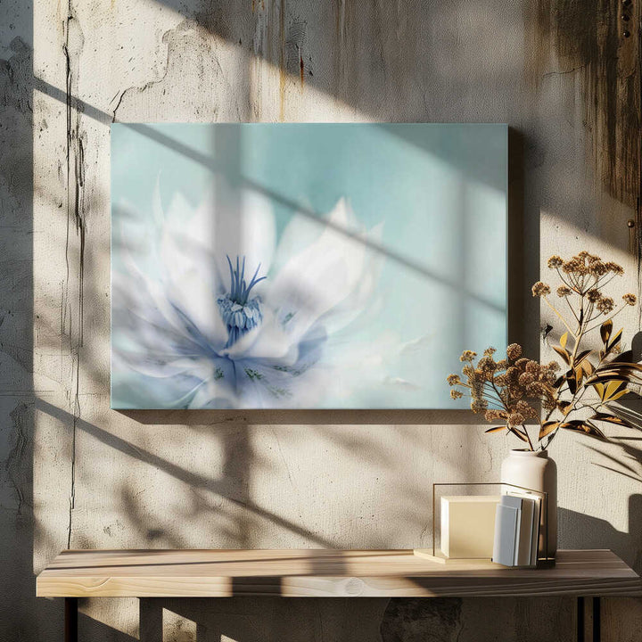 Serene Blue Flower - Floral Photographic Stretched Canvas Poster or Fine Art Print
