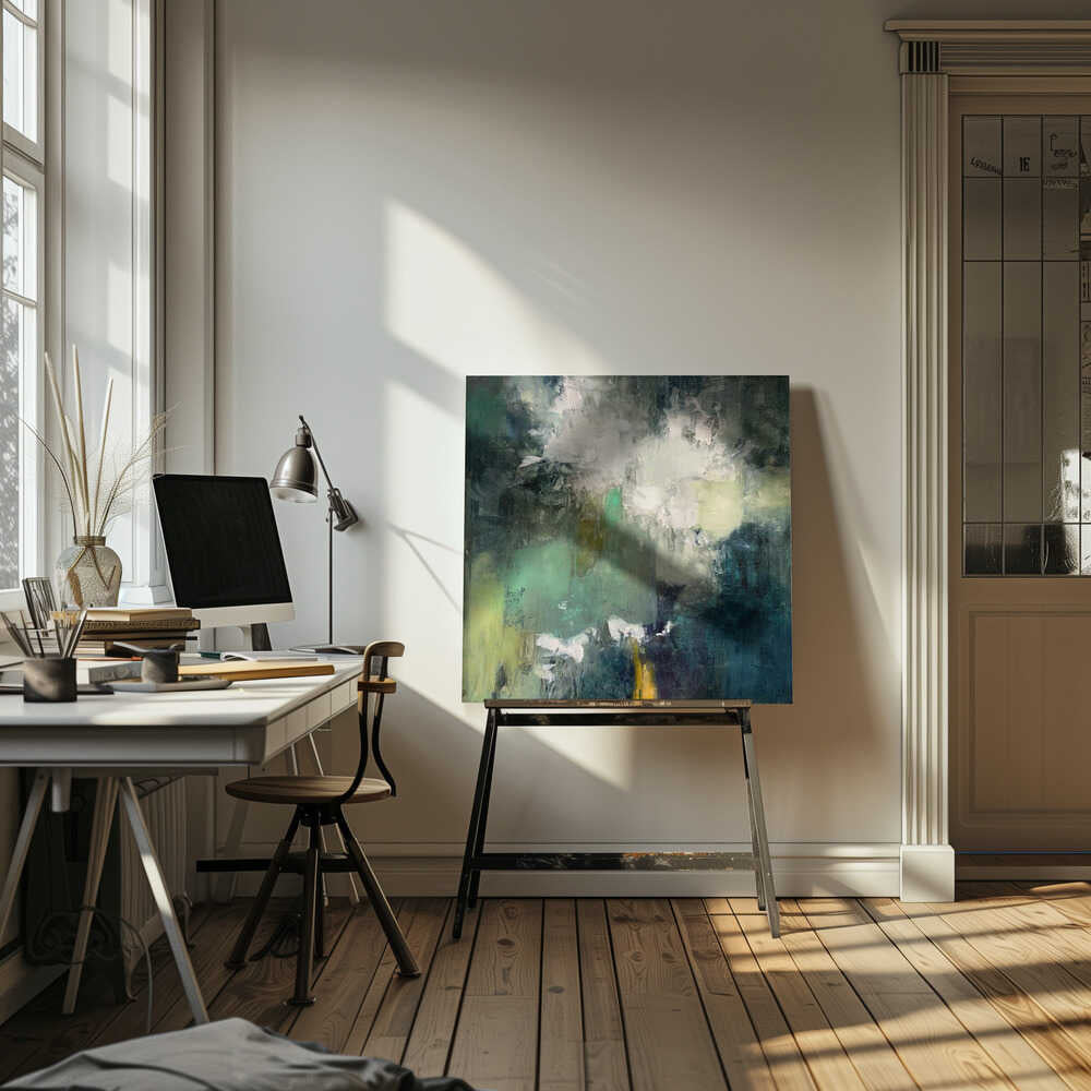 Serene Green Bloom - Square Stretched Canvas Poster or Fine Art Print