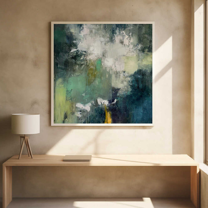 Serene Green Bloom - Square Stretched Canvas Poster or Fine Art Print