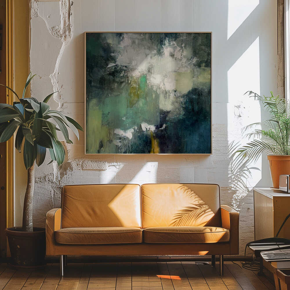 Serene Green Bloom - Square Stretched Canvas Poster or Fine Art Print