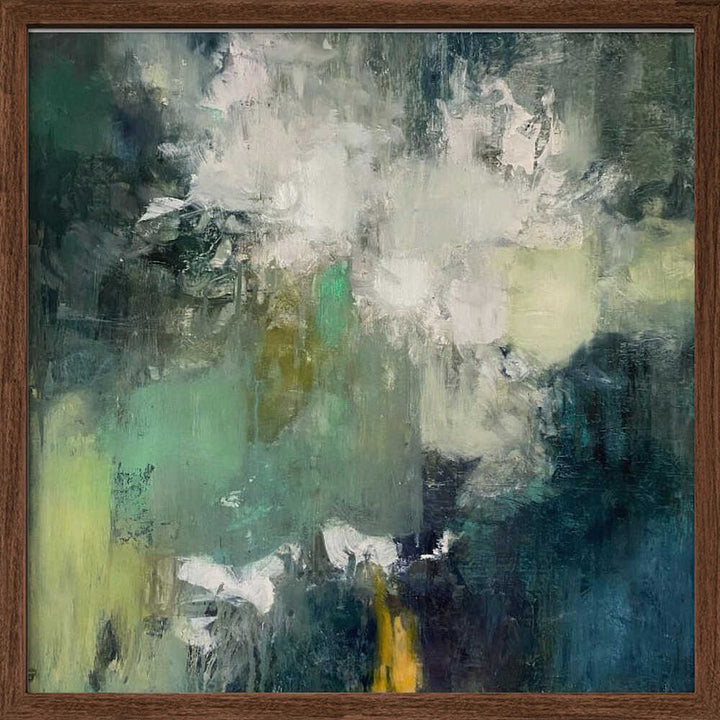 Serene Green Bloom - Square Stretched Canvas Poster or Fine Art Print