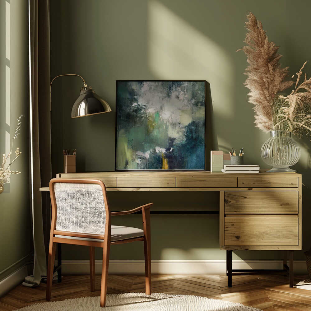 Serene Green Bloom - Square Stretched Canvas Poster or Fine Art Print