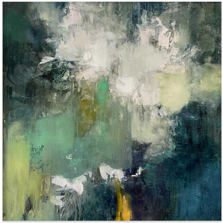 Serene Green Bloom - Square Stretched Canvas Poster or Fine Art Print