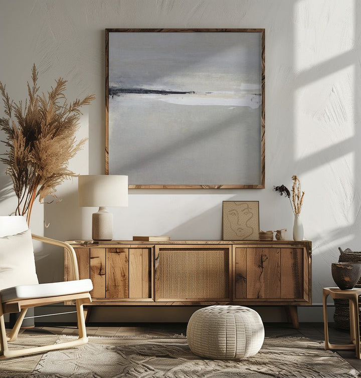 Serene Horizon with Soft Gray and White Tones - Square Stretched Canvas, Poster or Fine Art Print - I Heart Wall Art - Poster Print, Canvas Print or Framed Art Print