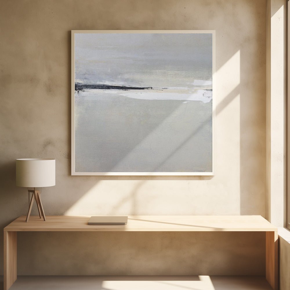 Serene Horizon with Soft Gray and White Tones - Square Stretched Canvas, Poster or Fine Art Print - I Heart Wall Art - Poster Print, Canvas Print or Framed Art Print