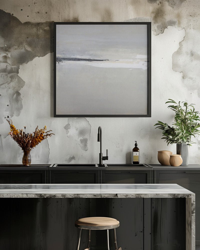 Serene Horizon with Soft Gray and White Tones - Square Stretched Canvas, Poster or Fine Art Print - I Heart Wall Art - Poster Print, Canvas Print or Framed Art Print