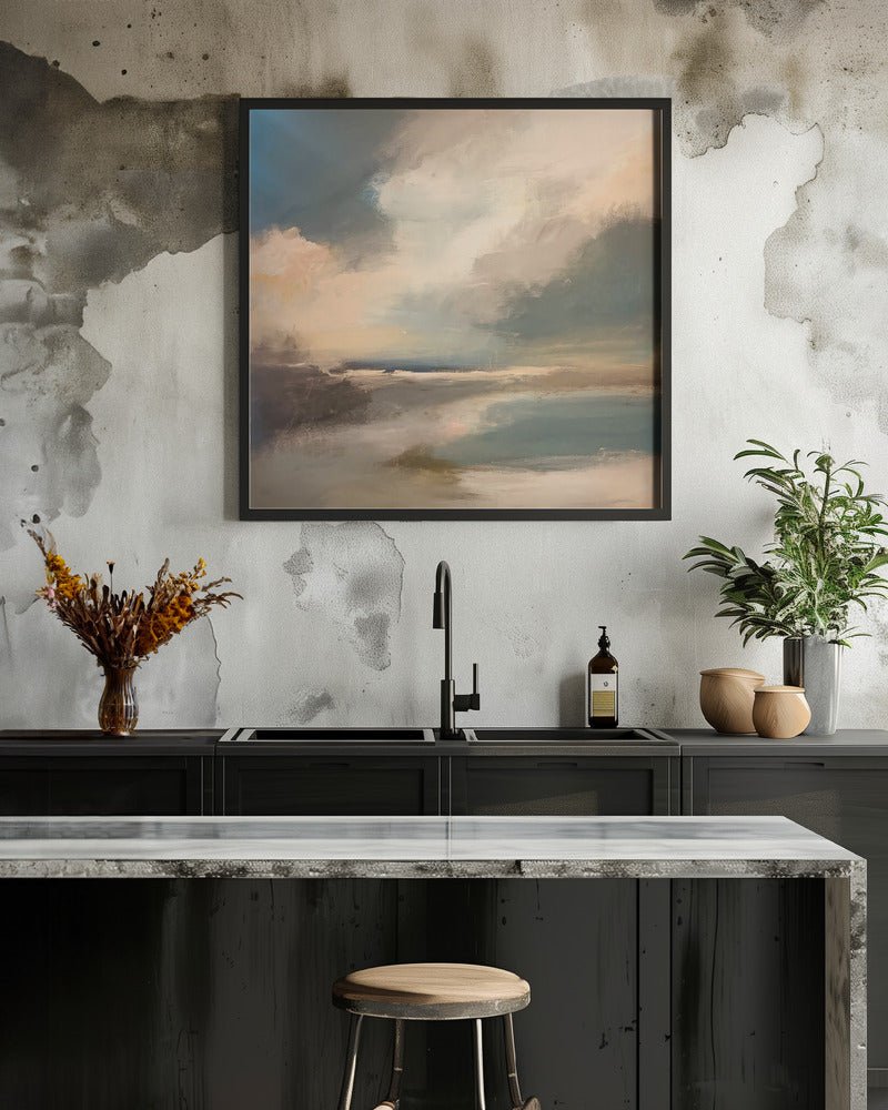 Serene Seascape Under a Dynamic Sky - Square Stretched Canvas, Poster or Fine Art Print - I Heart Wall Art - Poster Print, Canvas Print or Framed Art Print